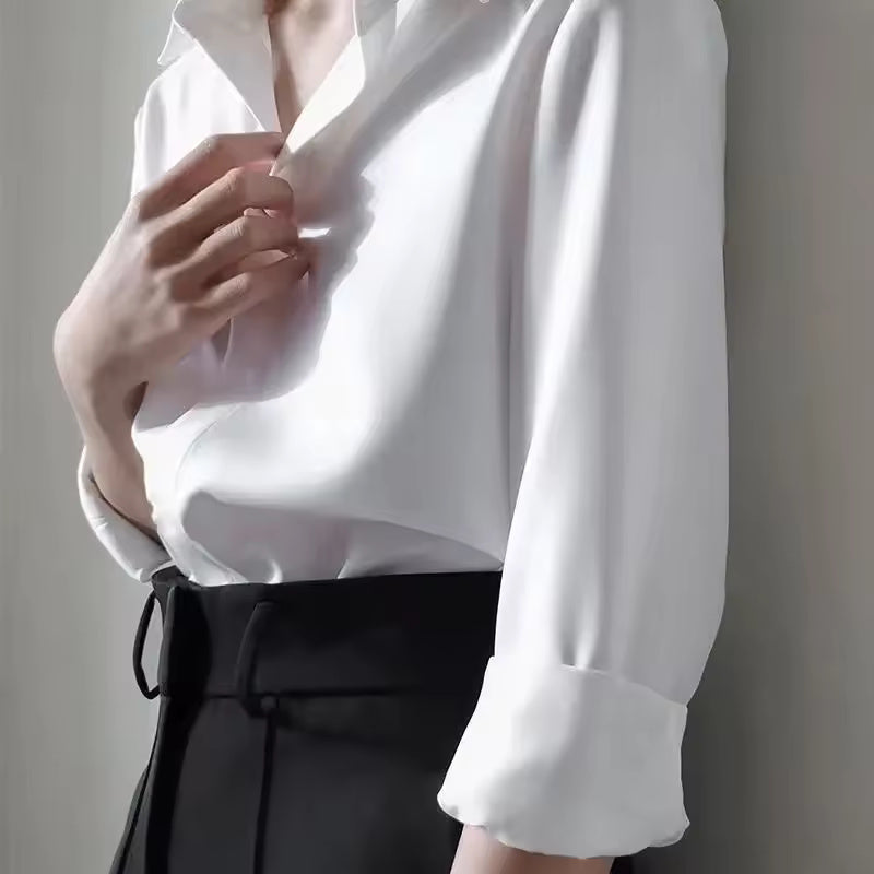 New Style White Chiffon Long Sleeve Women's Shirt Anti-wrinkle Business Casual Top Layer Base Layer Shirt For Professional Women