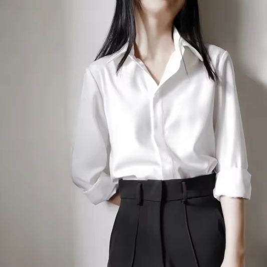 New Style White Chiffon Long Sleeve Women's Shirt Anti-wrinkle Business Casual Top Layer Base Layer Shirt For Professional Women