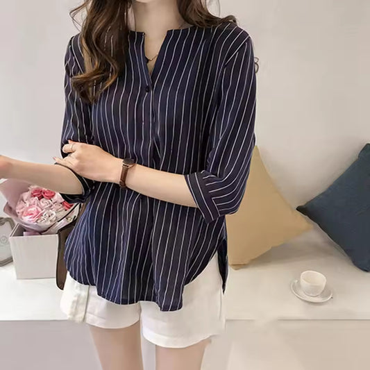 Stylish Women Shirt Comfortable Button Design Polyester Office Lady Working Shirt Top Women Blouse Match Pants