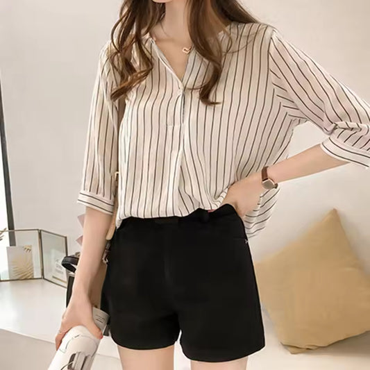 Stylish Women Shirt Comfortable Button Design Polyester Office Lady Working Shirt Top Women Blouse Match Pants